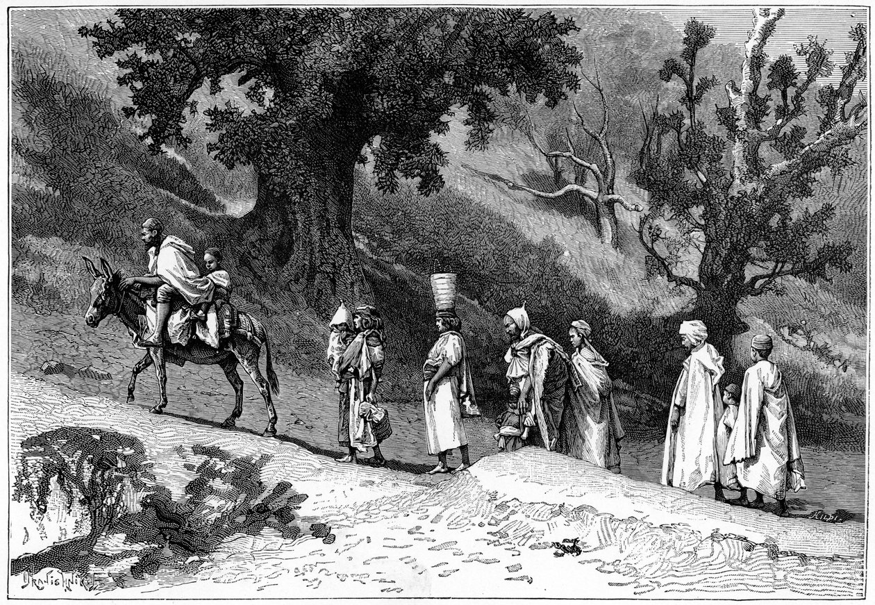 Groupe familial kabyle en voyage, Algérie, vers 1890 - Hildibrand