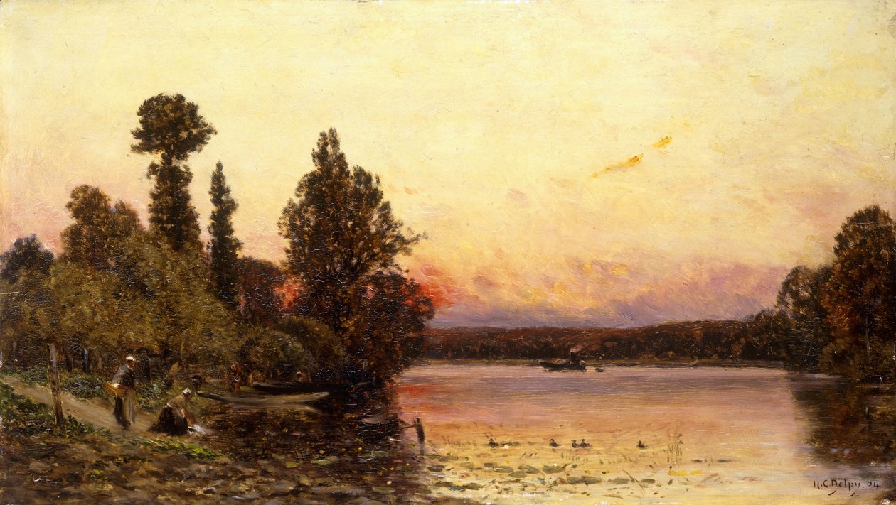 Coucher de Soleil, au Bord de la Rivière, 1904 - Hippolyte Camille Delpy