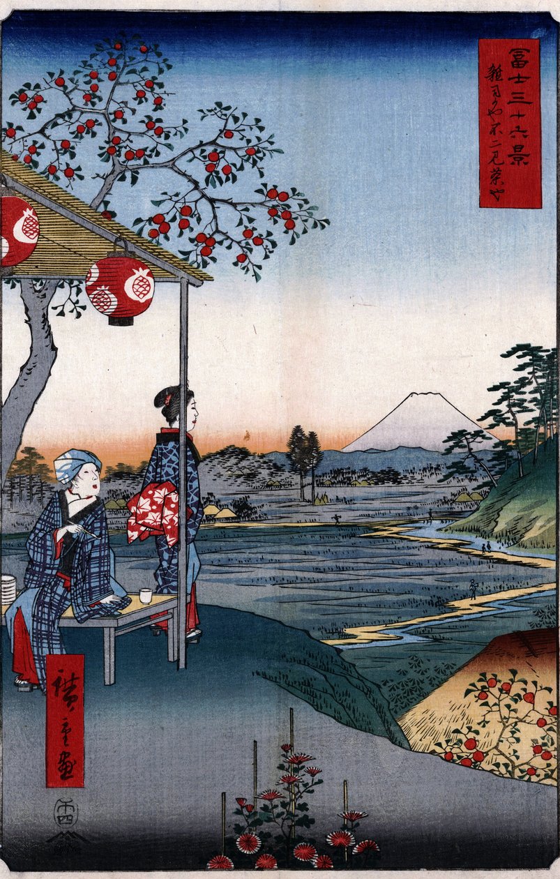 La maison de thé avec vue sur le mont Fuji - Utagawa Hiroshige