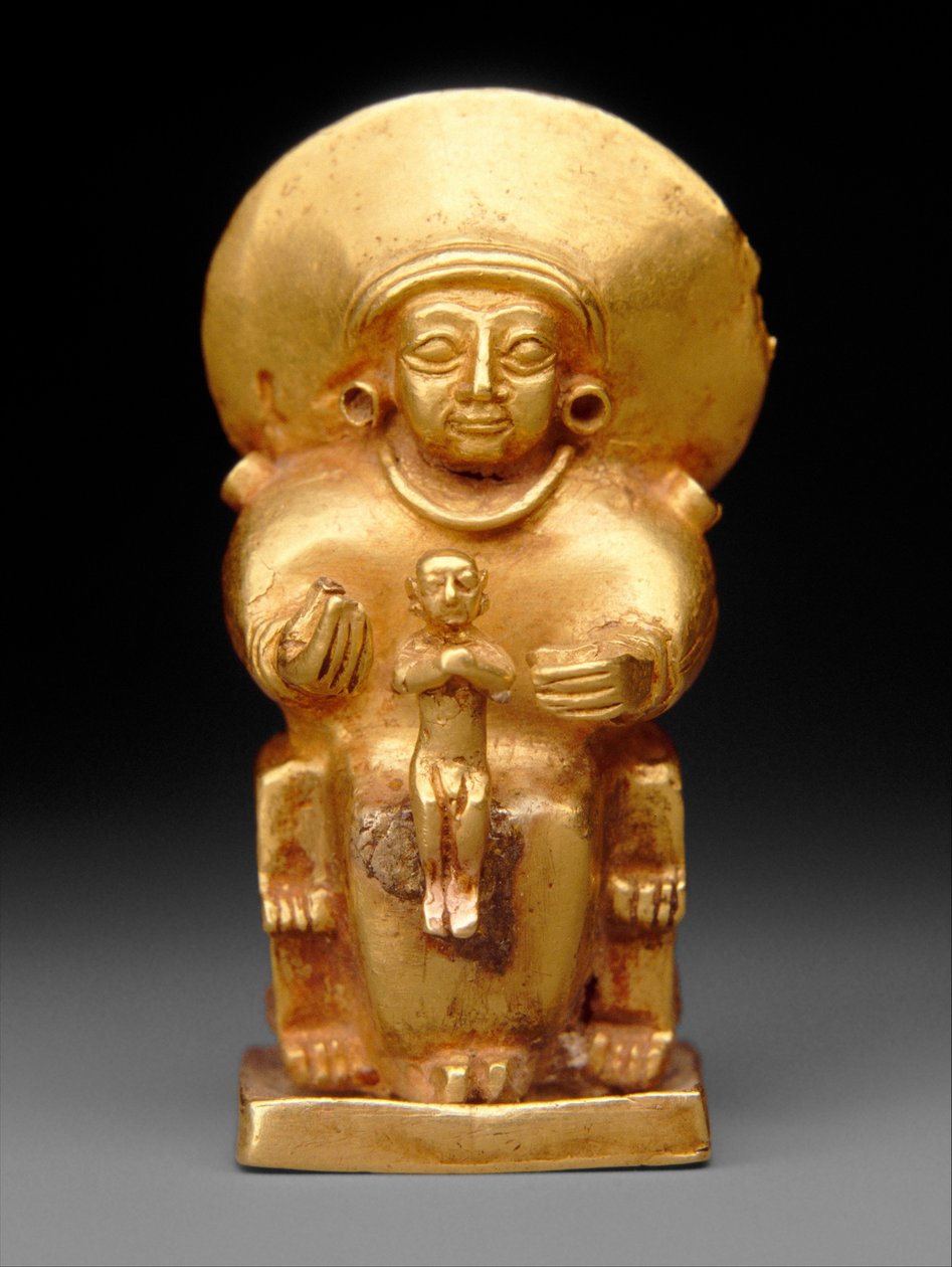 Déesse assise avec un enfant, c.1300 av. J.-C. (or) - Hittite
