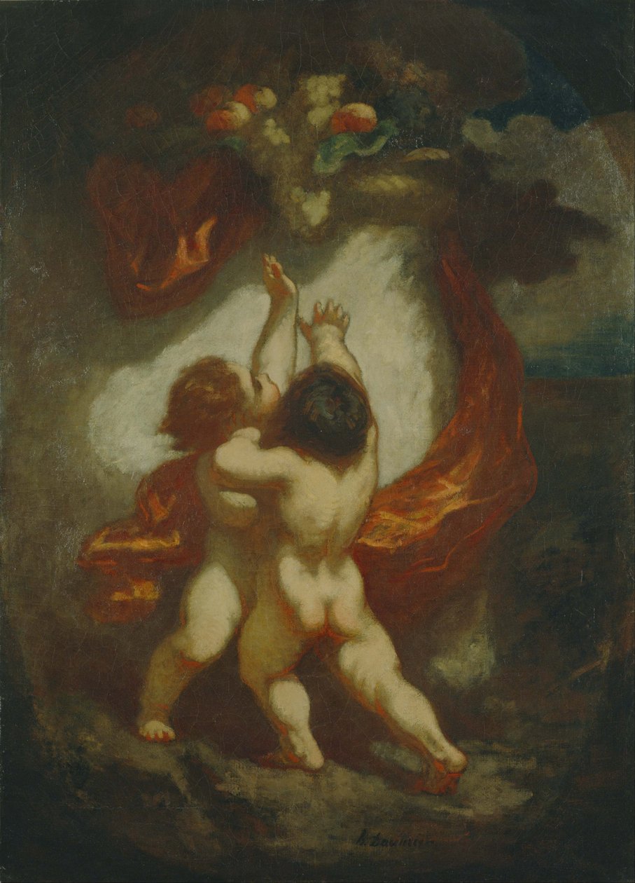 Deux putti luttant pour des fruits - Honoré Daumier