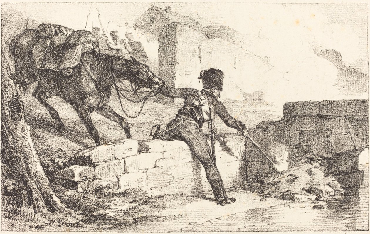 Artilleur allumant une mine - Emile Jean Horace Vernet