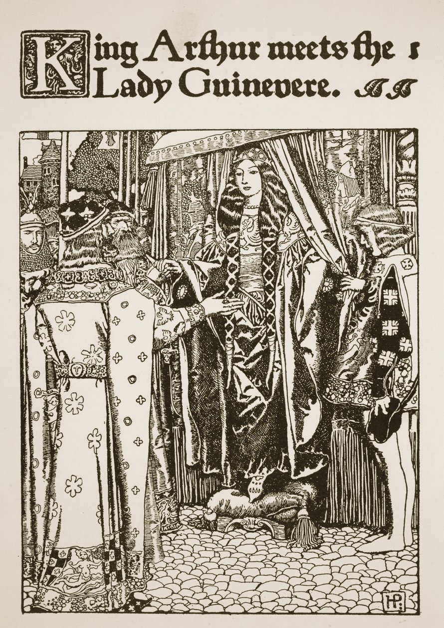 Le roi Arthur rencontre la dame Guenièvre, illustration de 