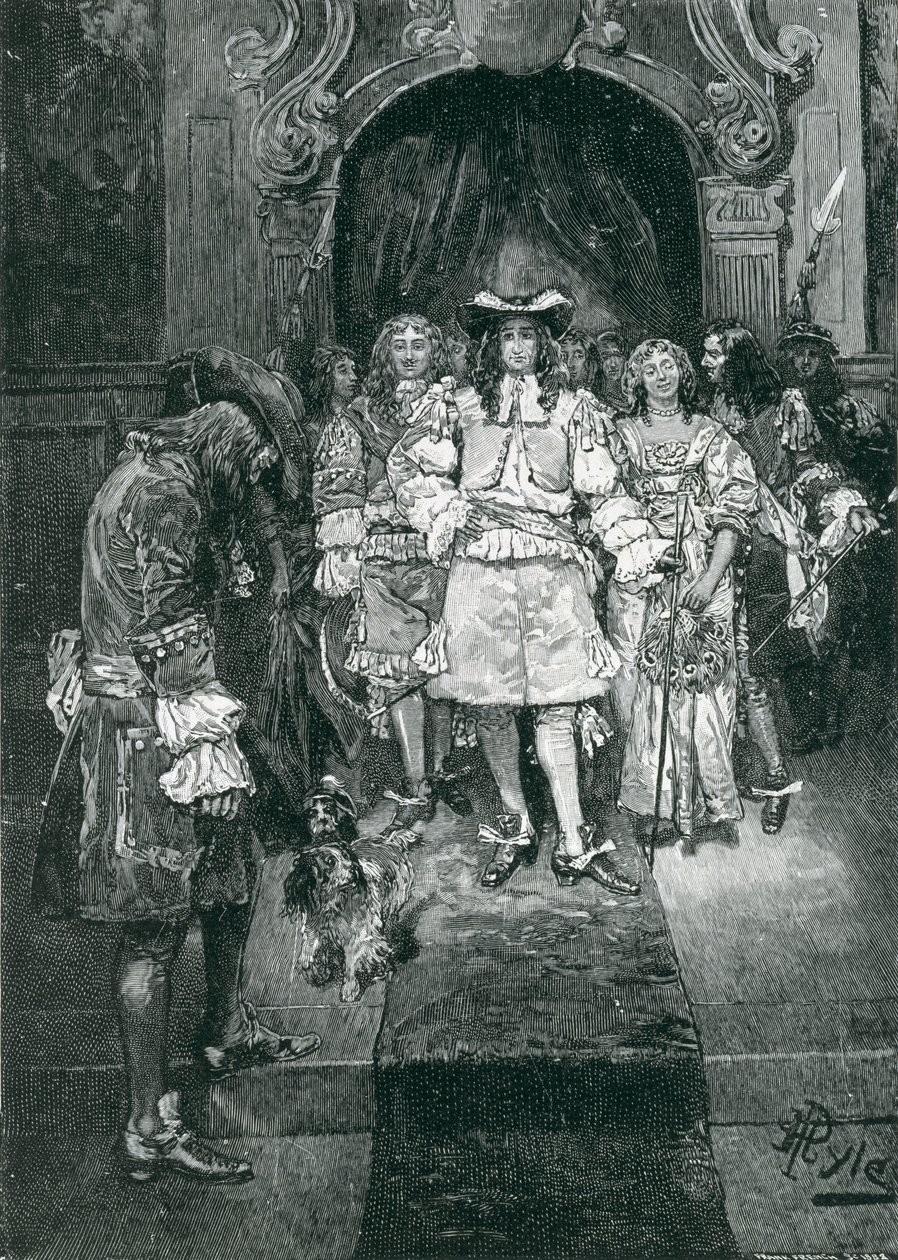 Quaker et roi à Whitehall, gravé par Frank French (1850-1933) illustration de 