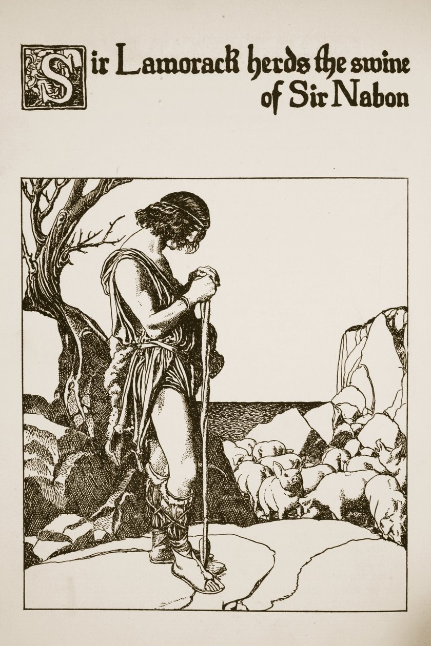 Sir Lamorack garde les porcs de Sir Nabon, illustration de 