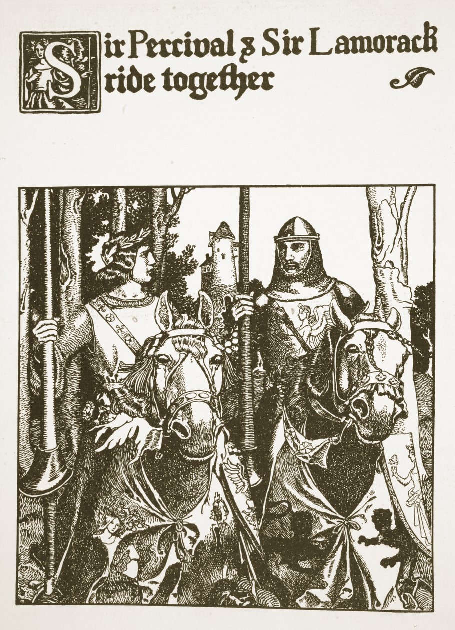 Sir Percival et Sir Lamorack chevauchent ensemble, illustration de 
