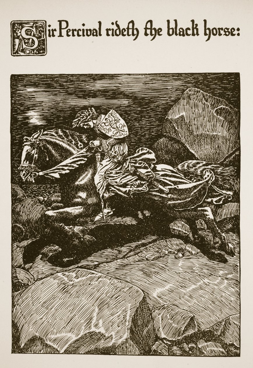 Sir Percival chevauche le cheval noir, illustration de 