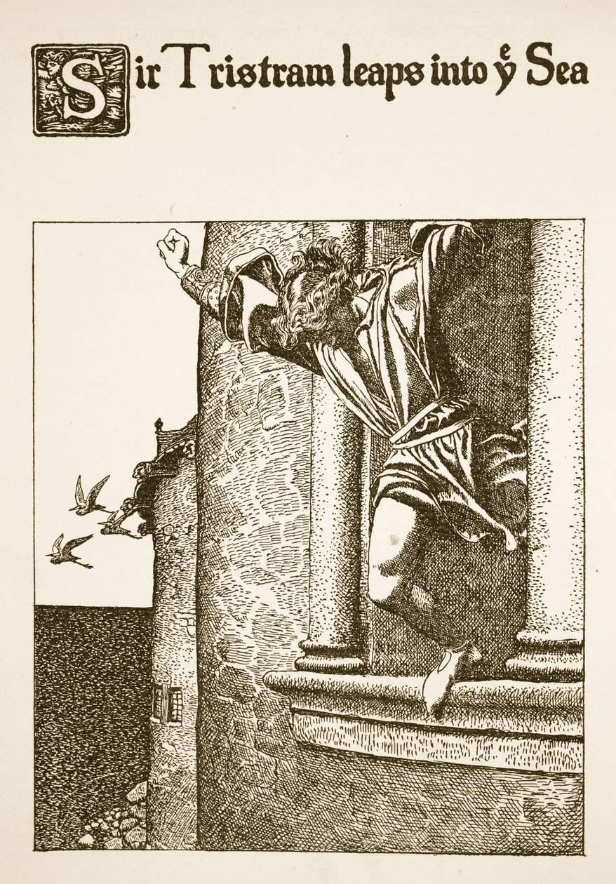 Sir Tristram saute dans la mer, illustration de 