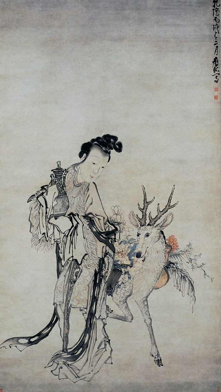 Ma-gu tenant un vase, avec un cerf - Huang Shen