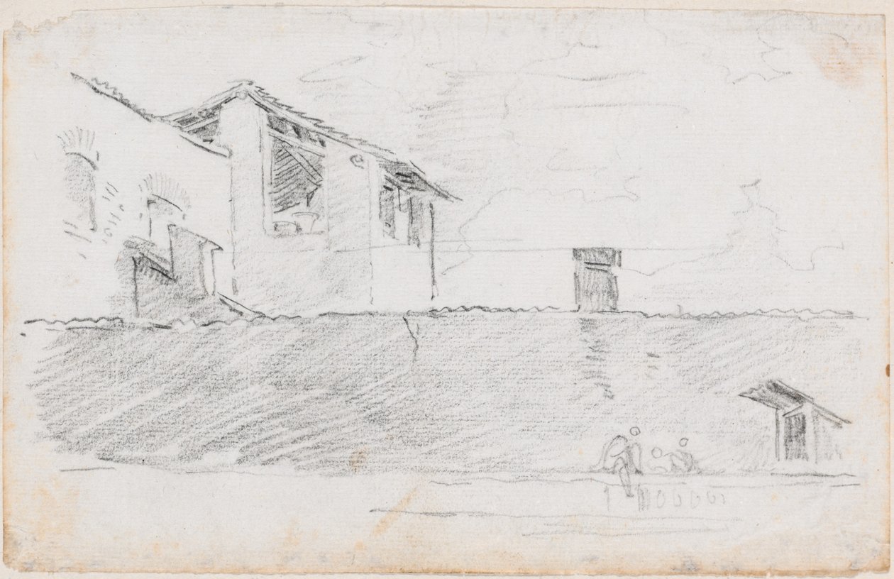 Toits derrière un mur - Hubert Robert