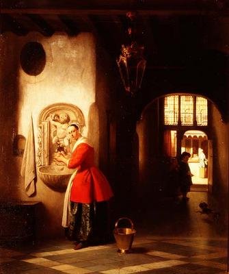Une servante dans un couloir - Hubertus van Hove