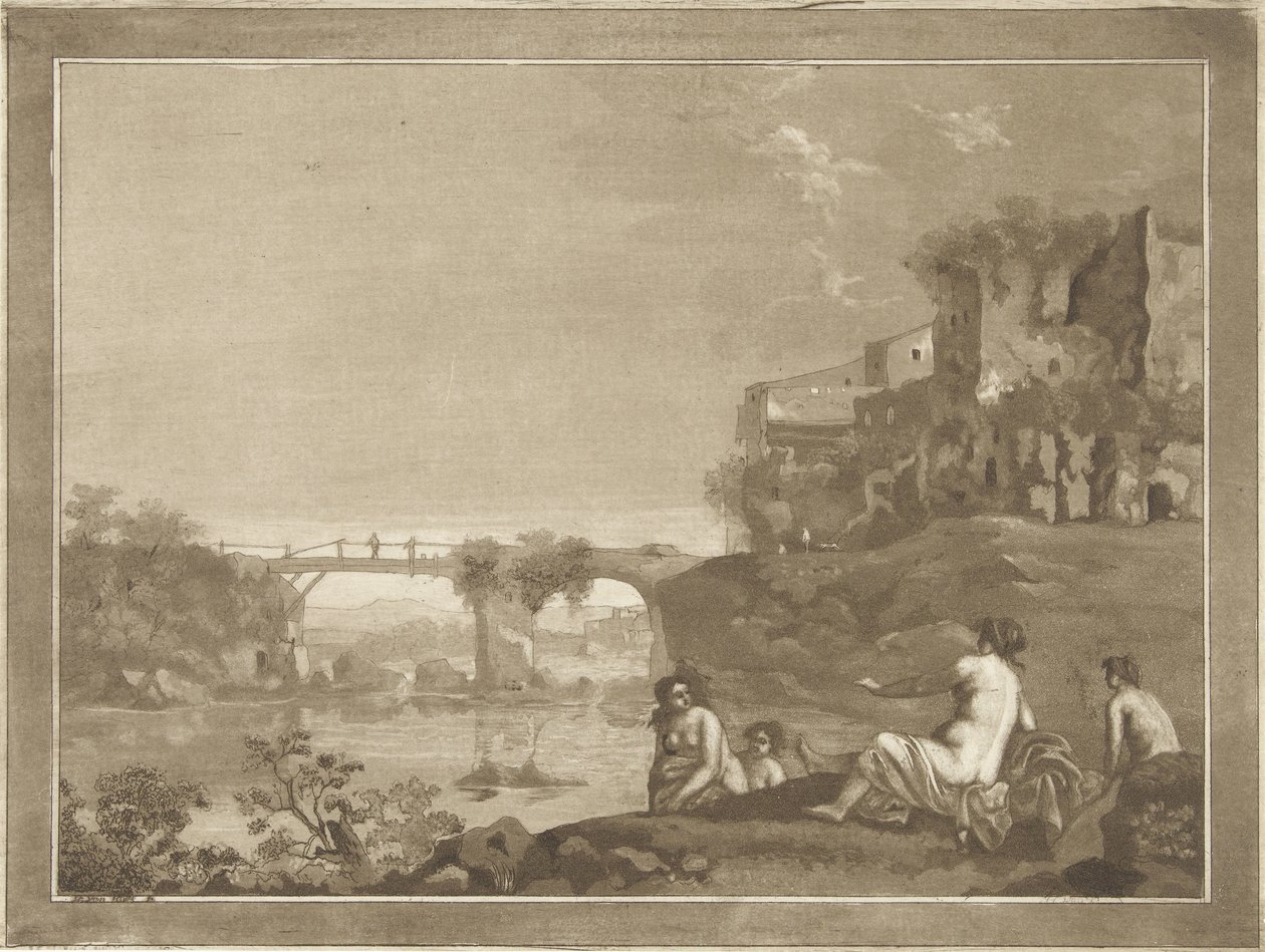 Paysage avec des nymphes se baignant - Hubertus van Hove