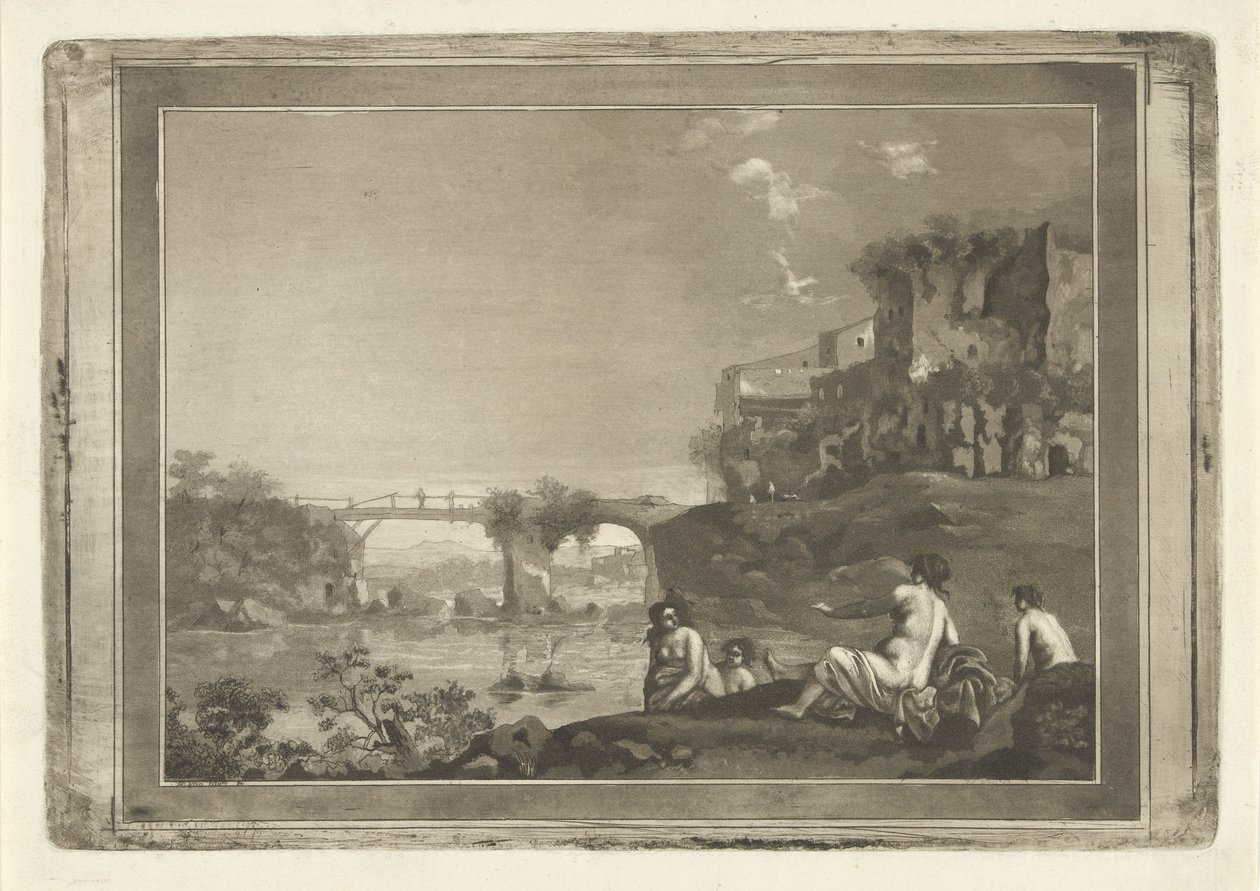Paysage avec des nymphes se baignant - Hubertus van Hove
