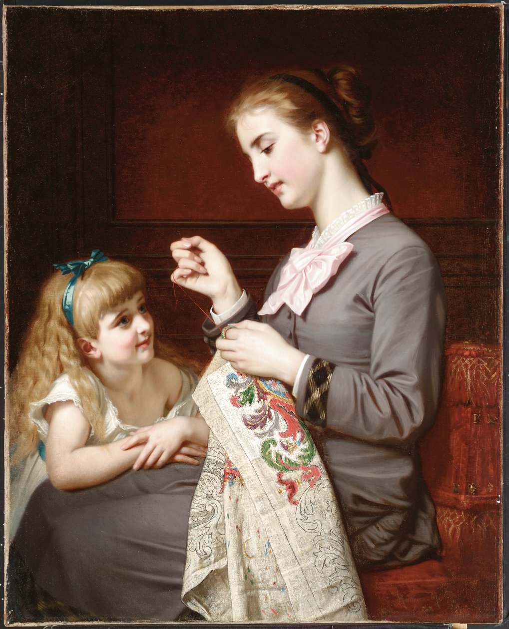 La leçon de broderie - Hugues Merle