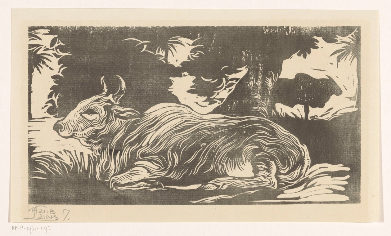 Zébu couché - Huib Luns (signed by artist)