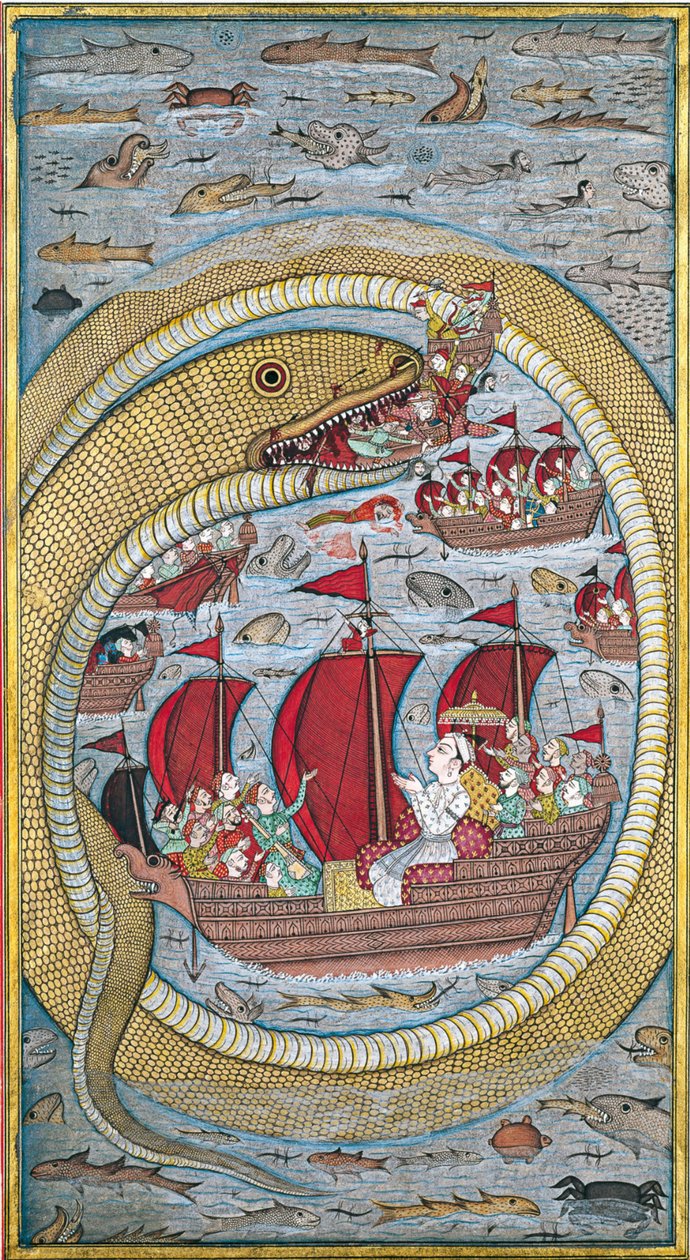 Le serpent de mer avale la flotte royale, 1670 - Indian Art