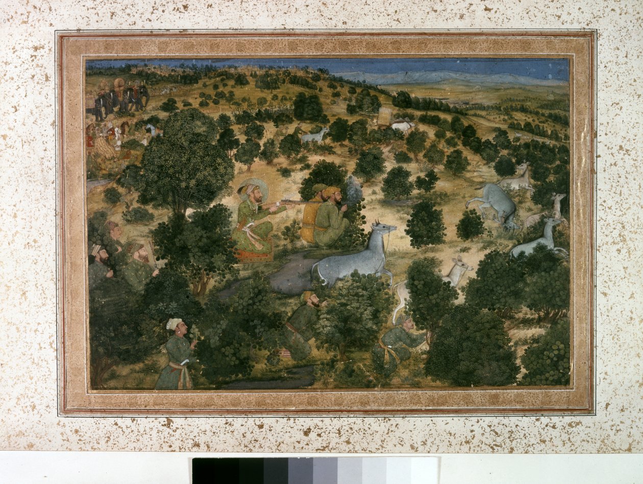 AURANGZEB : Awrangzib chasse les nilgais, vers 1660 - Indian School