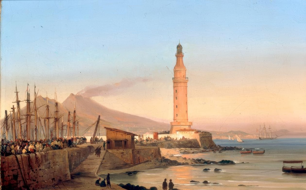 Vue du phare de Santa Lucia à Naples - Ippolito Caffi