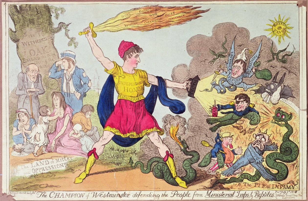 Le champion de Westminster, défendant le peuple contre les démons et reptiles ministériels, 1818 - Isaac Robert Cruikshank
