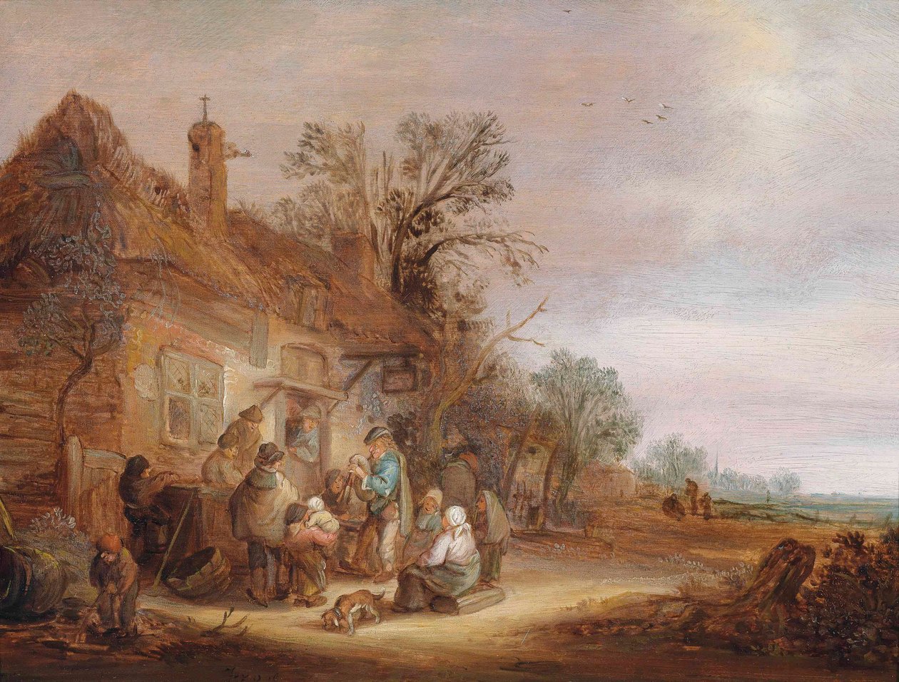 Paysans et musiciens devant une taverne - Isaac van Ostade