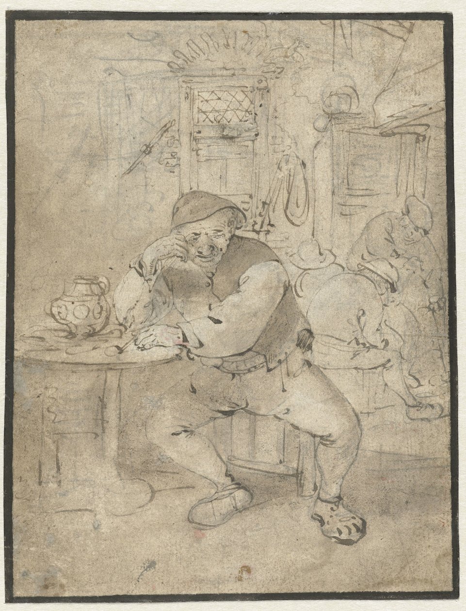 Paysans assis, appuyé sur une petite table - Isaac van Ostade