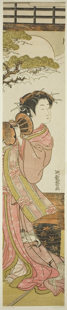 Courtisane jouant du tambour à main - Isoda Koryusai