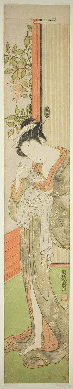 Jeune femme nourrissant un rat - Isoda Koryusai