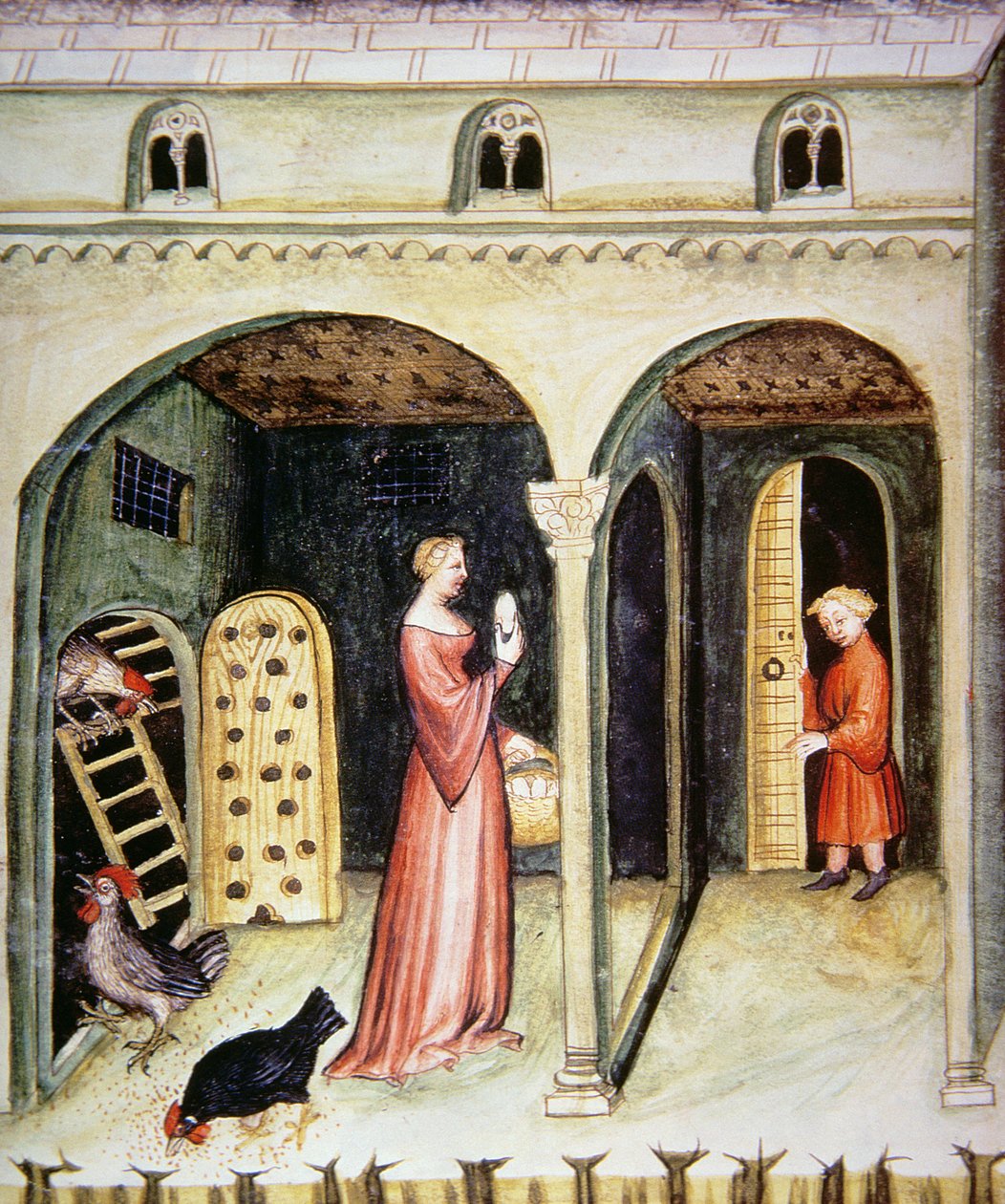 Élevage des poules, illustration du Tacuinum Sanitatis Codex Vindobonensis - Italian School