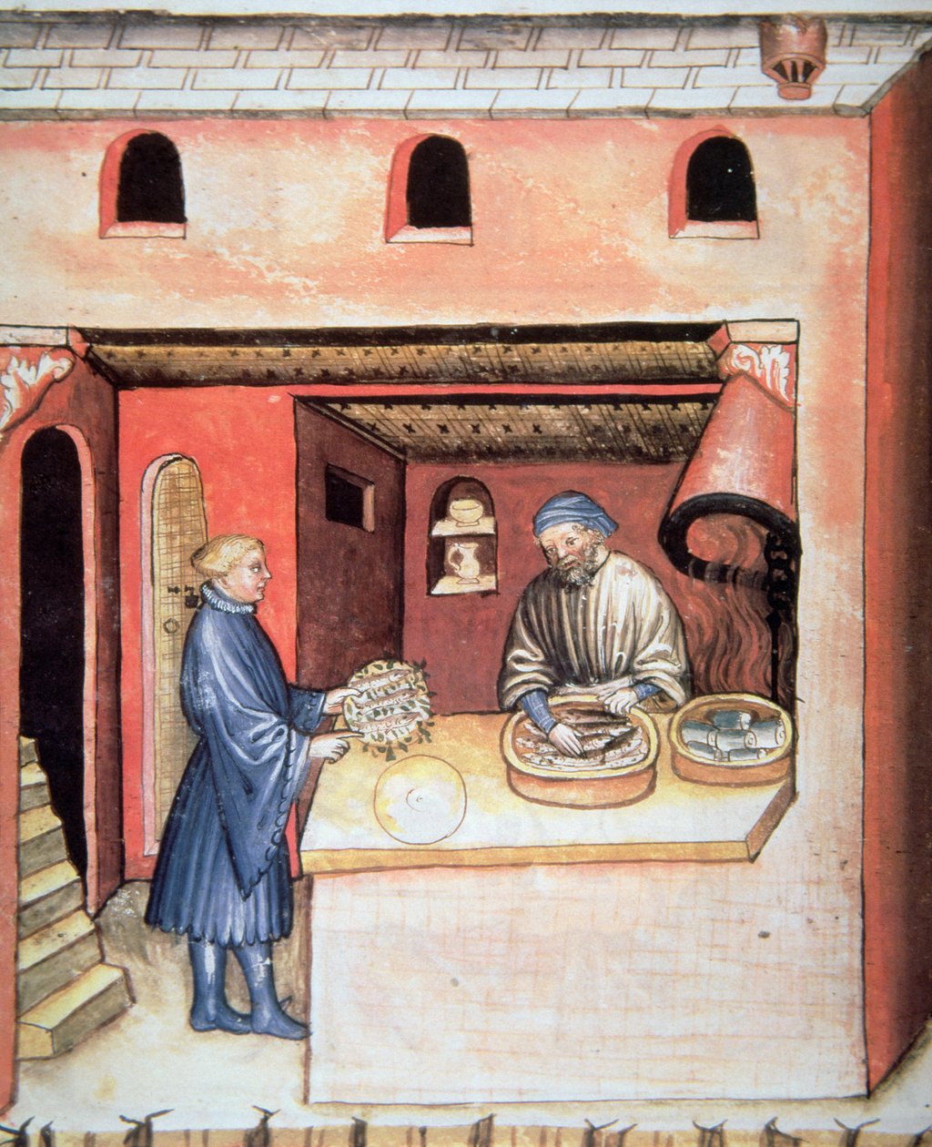 Poisson mariné au vinaigre, illustration du Tacuinum Sanitatis Codex Vindobonensis - Italian School