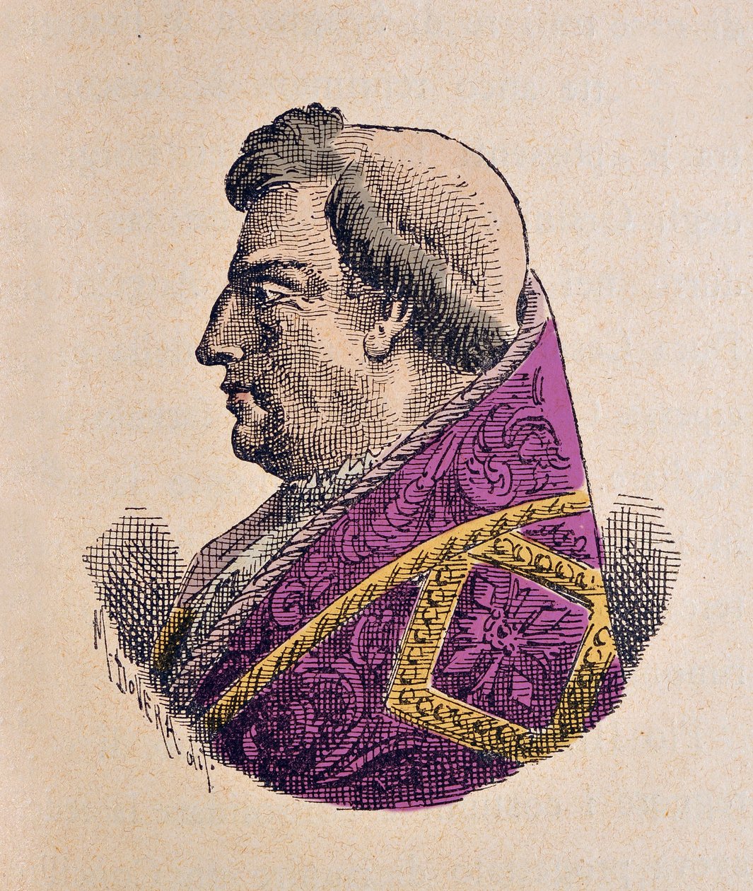 Portrait du Pape Alexandre VI (Alexander ou Alessandro) (Rodrigo Borgia) (1492-1503), 1898 (gravure avec coloration ultérieure) - Italian School