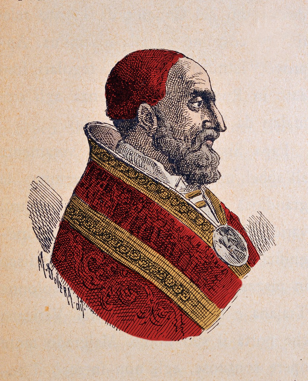 Portrait du pape Grégoire XIII (Gregorio, Gregorius ou Gregory) (1572-1585), 1898 (gravure avec coloration ultérieure) - Italian School