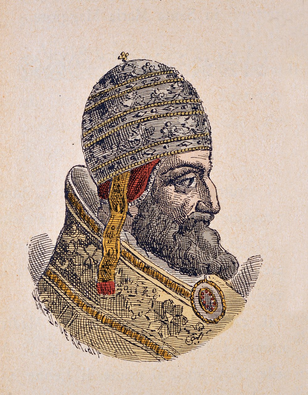 Portrait du pape Léon XI (Leo, Leone) (1605), 1898 (gravure avec coloration ultérieure) - Italian School