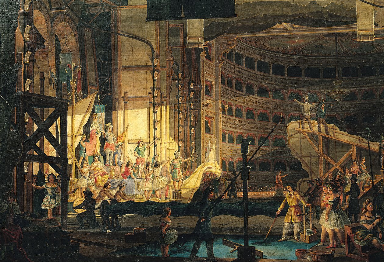 Préparation des décors dans un théâtre - Italian School