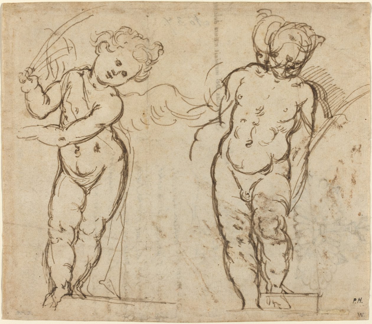 Deux putti debout [recto] - Italian 17th Century