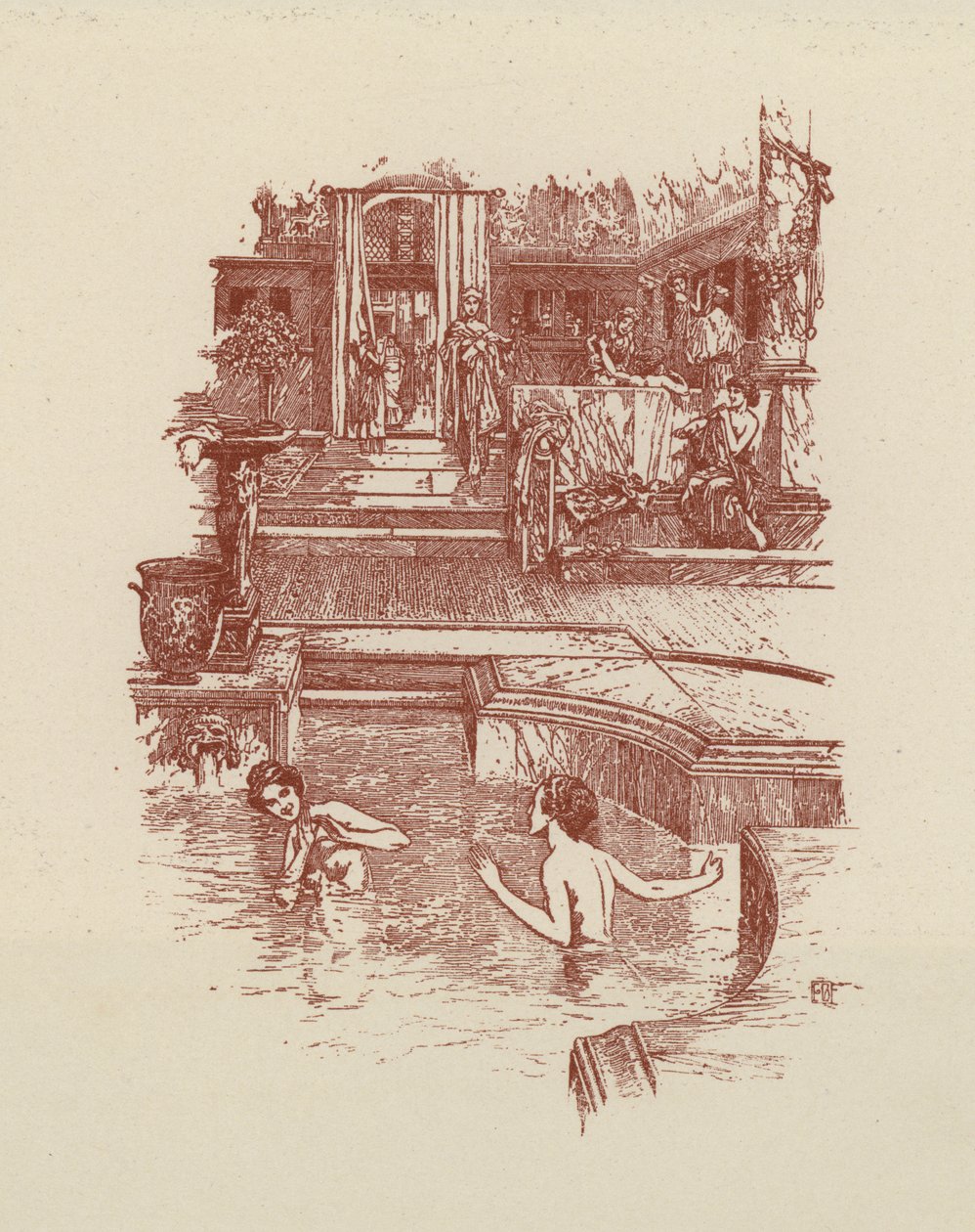 Bain romain (lithographie) - Italian School