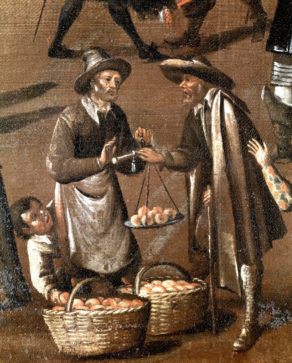 Vendeur de fruits et petit voleur (détail) - Italian School
