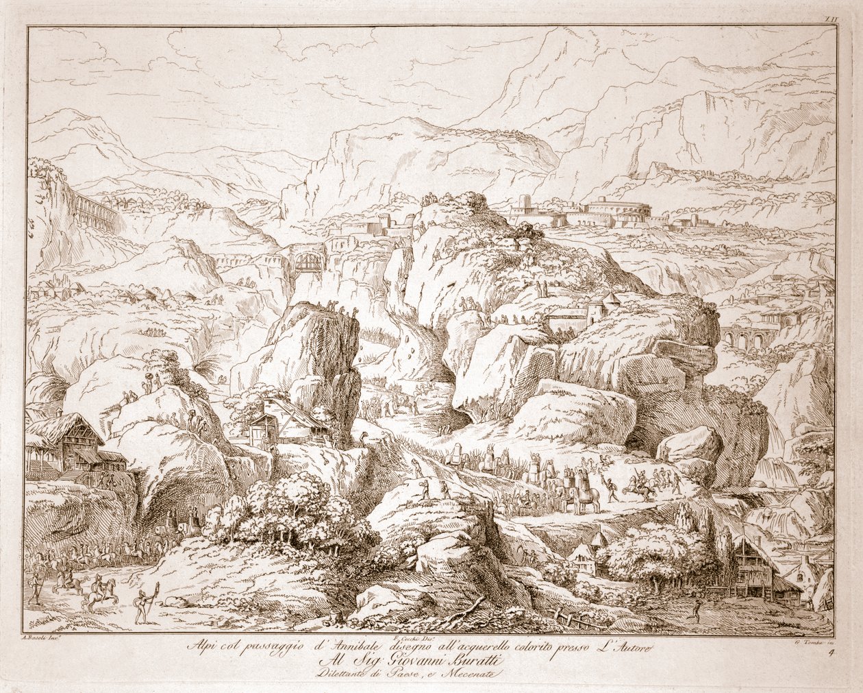 Hannibal traversant les Alpes - Italian School