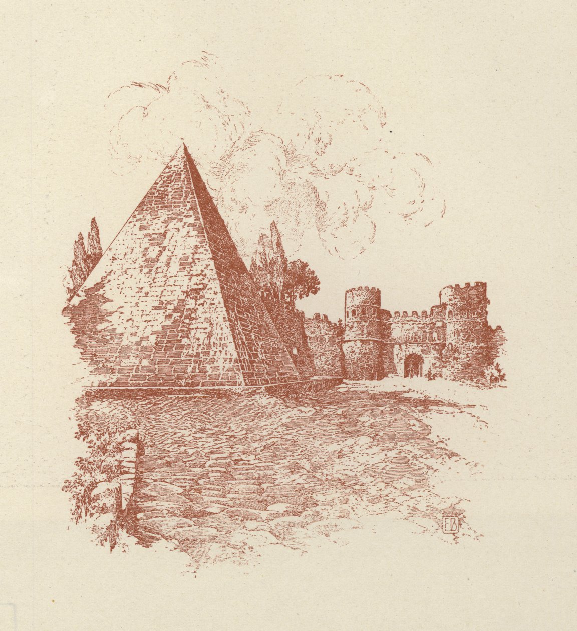 Rome, Pyramide de Caius Cestius (litho) - Italian School
