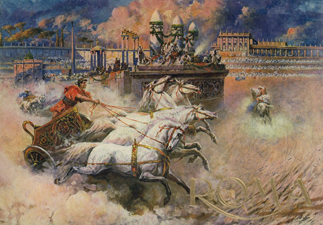 Chariots romains (lithographie couleur) - Italian School
