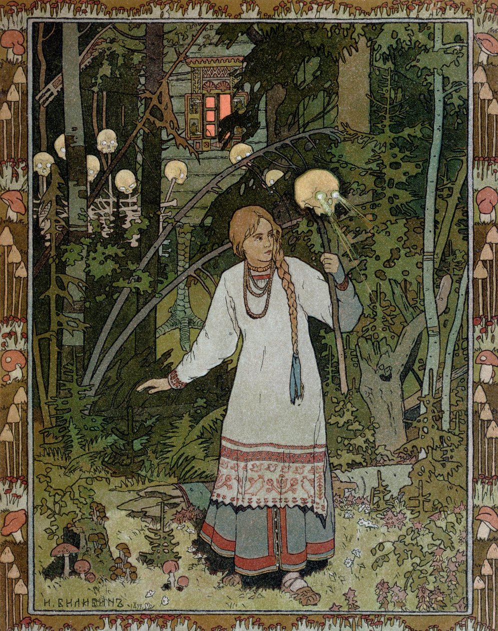 Vassilissa dans la forêt, illustration du conte populaire russe, 