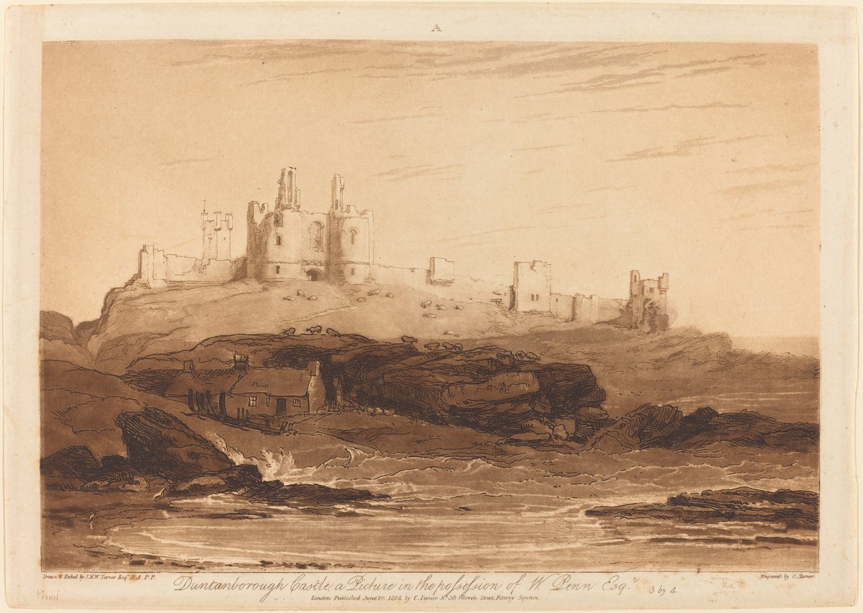 Château de Dunstanborough, publié en 1808 - Joseph Mallord William Turner