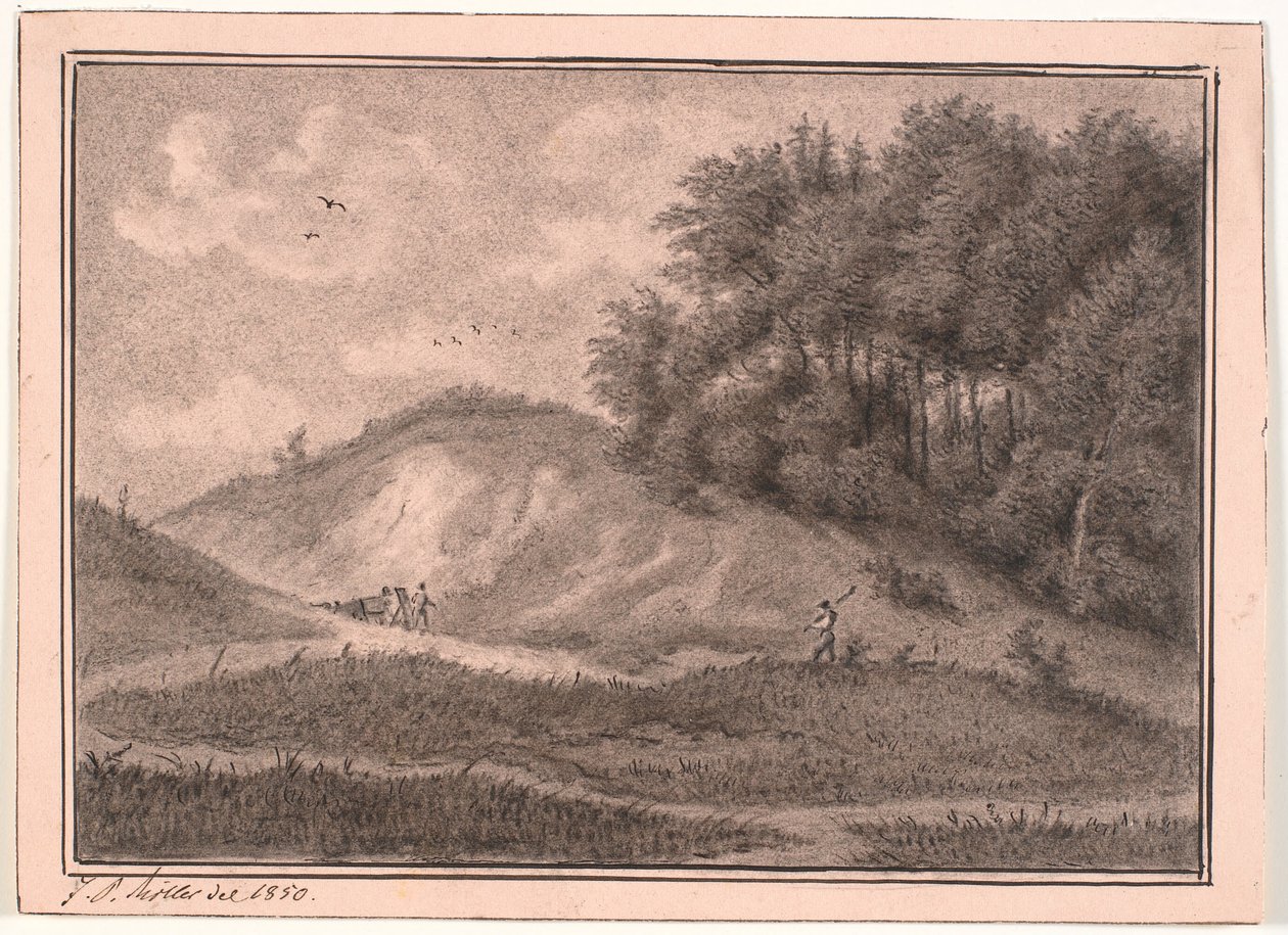 Terrain vallonné avec carrière de gravier et arbres - J.P. Møller