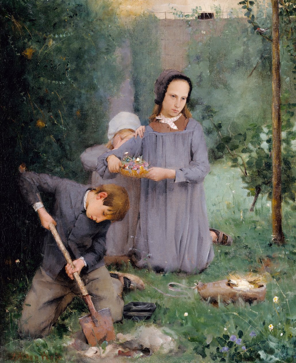 Enfants enterrant un oiseau - J. Alden Weir
