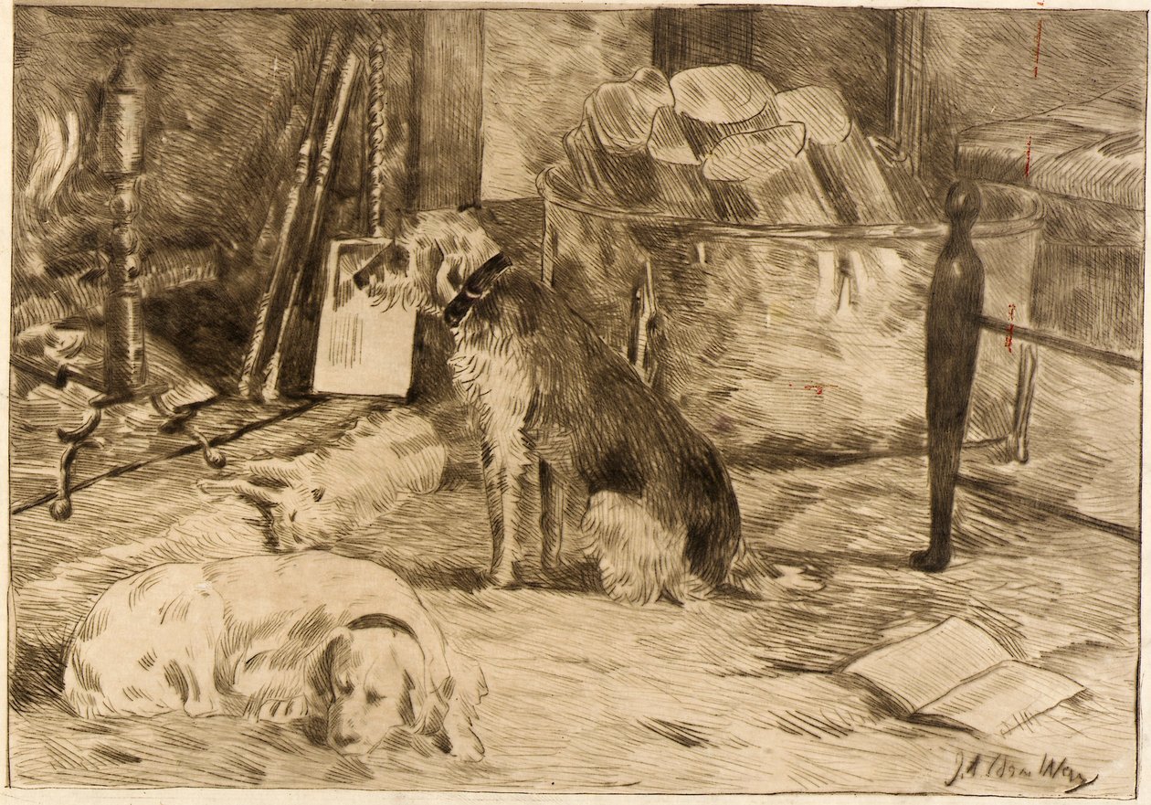 Chiens sur la cheminée n° 1 - J. Alden Weir
