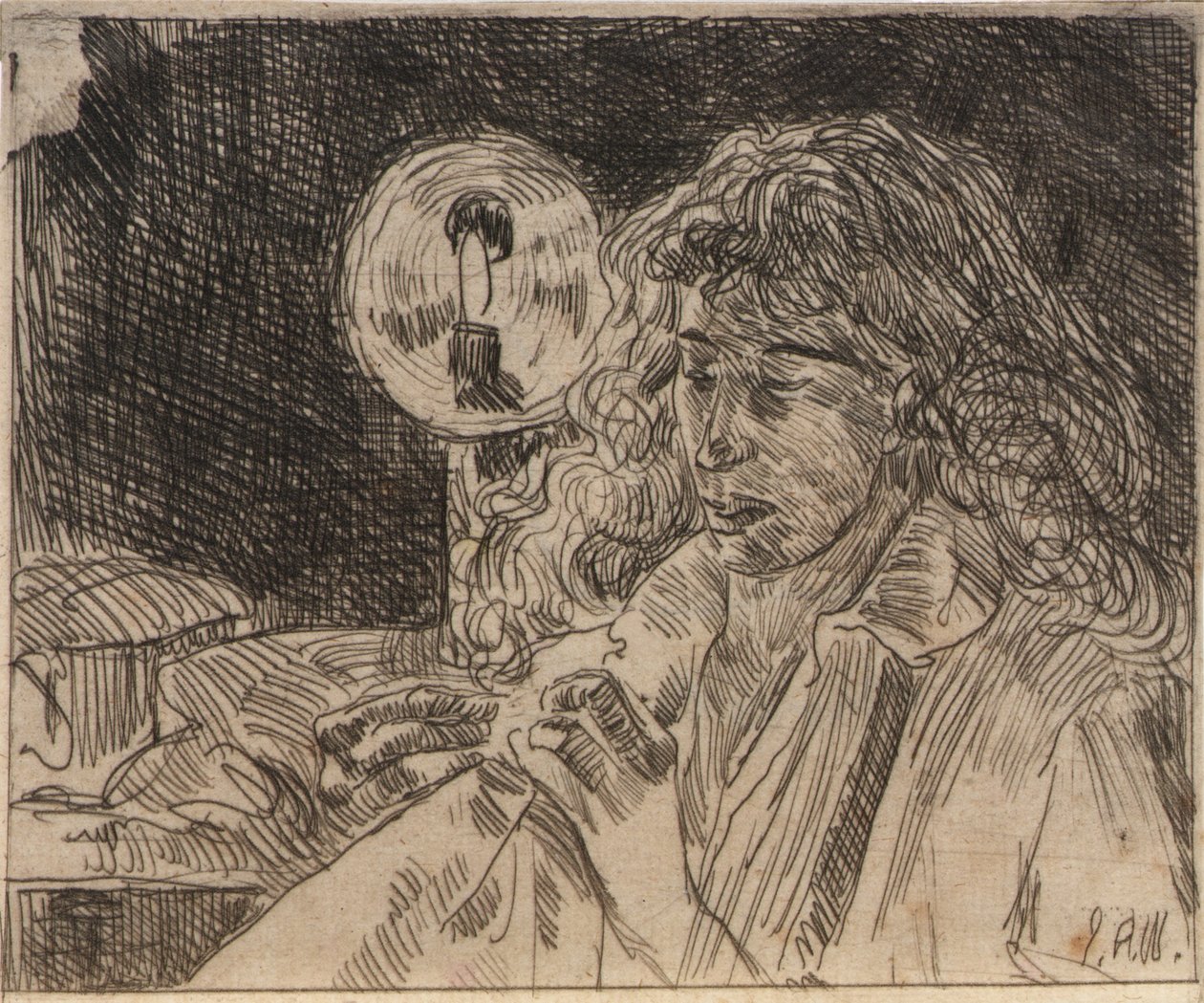 Coudre à la lueur des bougies - J. Alden Weir