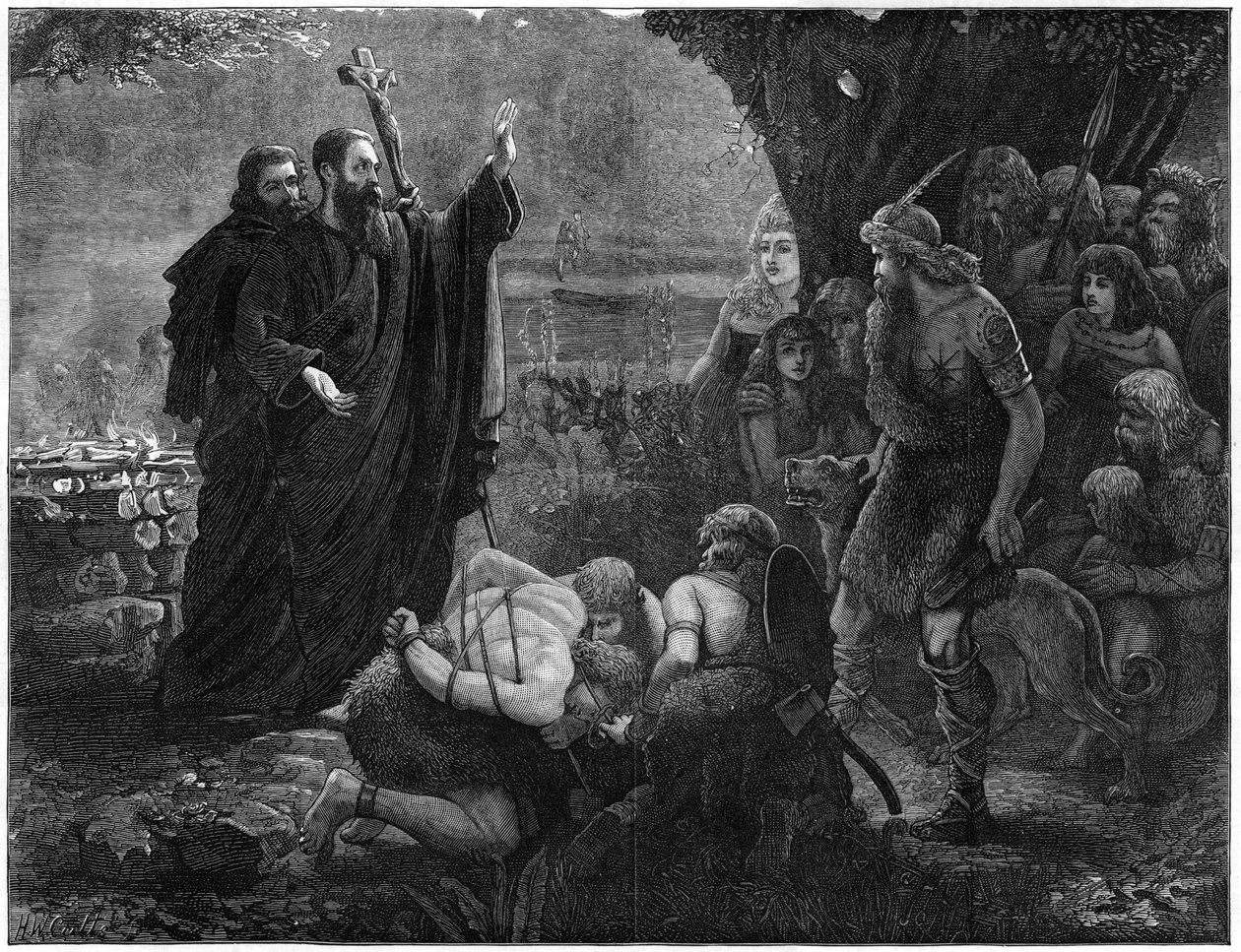 Missionnaires chrétiens interrompant un sacrifice humain, 1878 - J. Christie