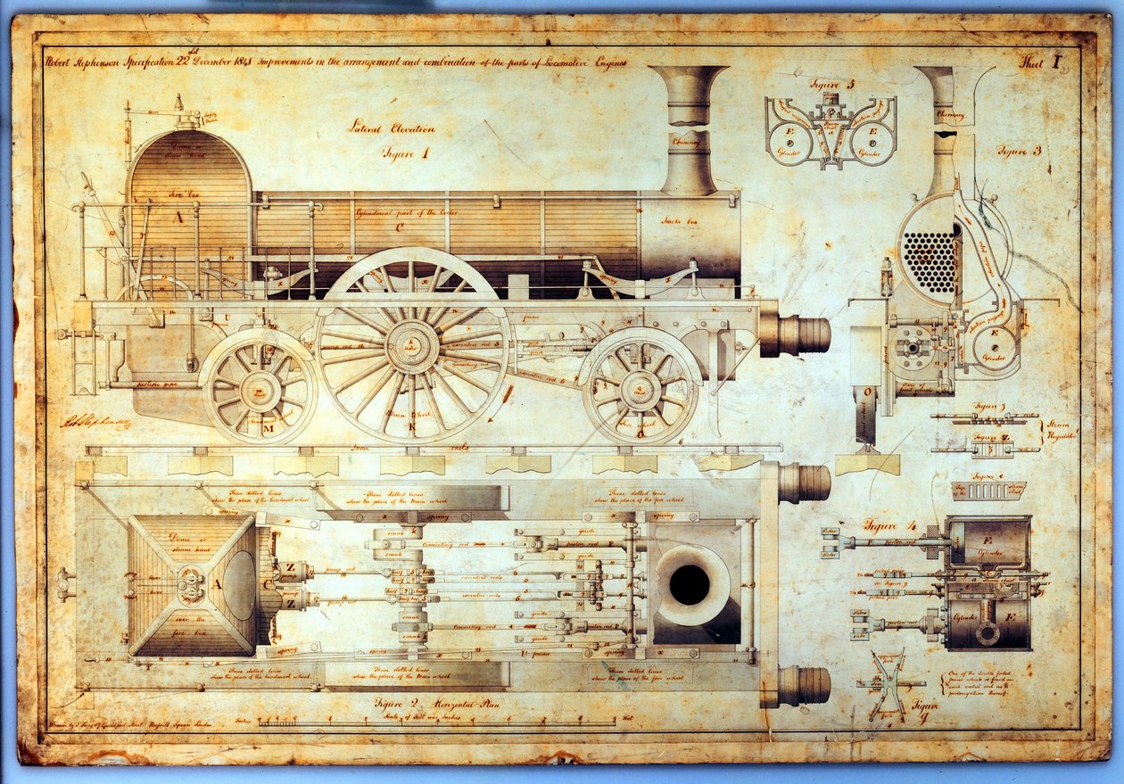 Locomotive à longue chaudière de Stephenson, 1841 - J. Farley