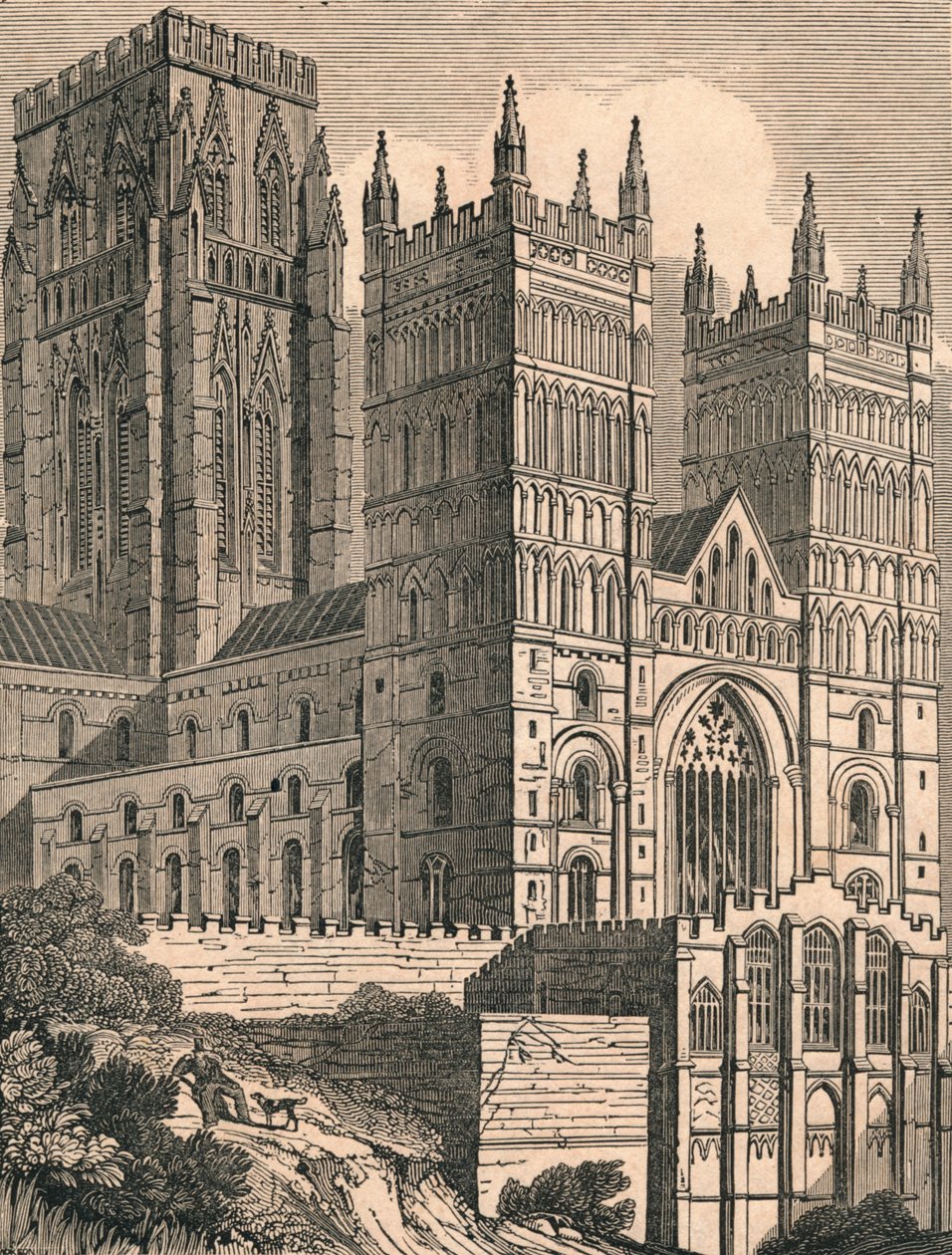 Vue nord-ouest de la cathédrale de Durham, vers 1843 - J. Jackson