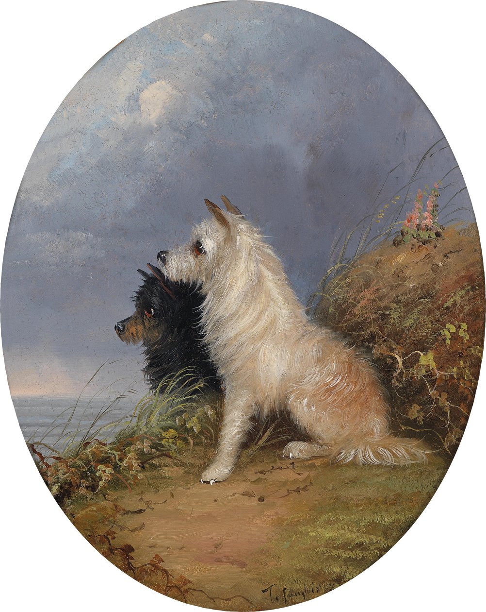 Deux chiens sur la plage - J. Langlois