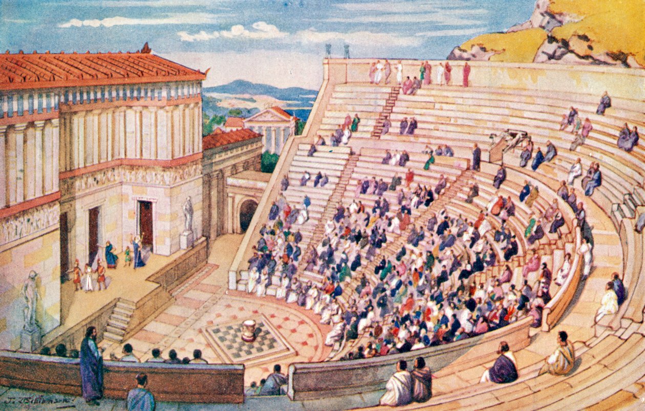 Carte postale représentant un amphithéâtre, Empire romain (impression) - J. Williamson